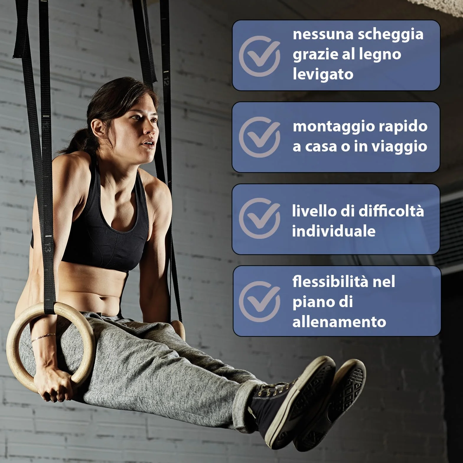 ALPIDEX Anelli Ginnastica e Palestra in Legno con Ancoraggi per Porta e Cinghie di Fissaggio