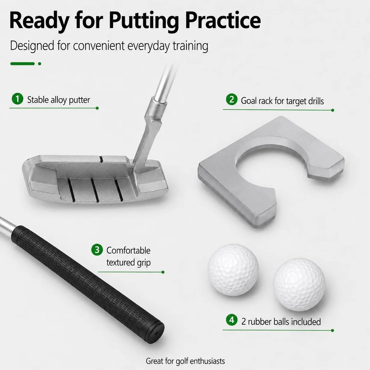 Kit Golf Putter VOBOR Portatile Lega di Zinco con 2 Palline e Borsa per Practice Indoor