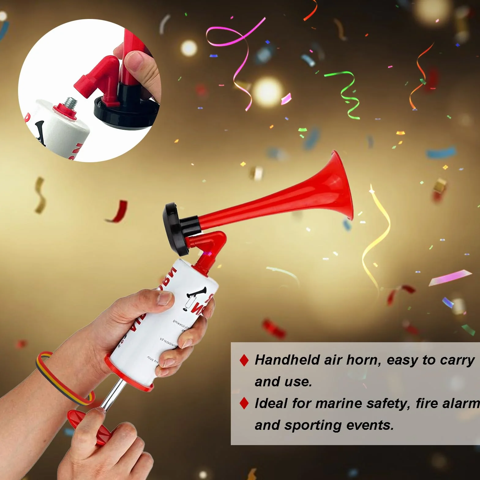 Tromba da stadio Air Horn estremamente forte con 2 braccialetti in silicone