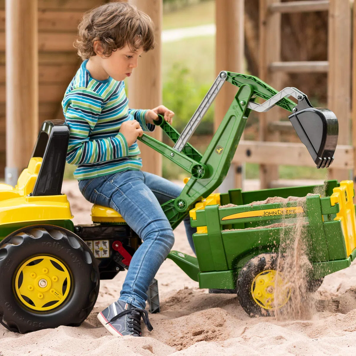 Rolly Toys 409358 - Veicolo a Pedali John Deere, Escavatore Posteriore, con Fermo