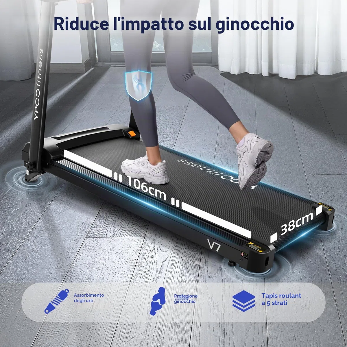 YPOO Tapis roulant per casa, tapis roulant pieghevole con inclinazione dell'8%, pedana per camminare 12 km/h, tapis roulant pieghevole a basso rumore con ampia area di corsa, capacità 140 kg