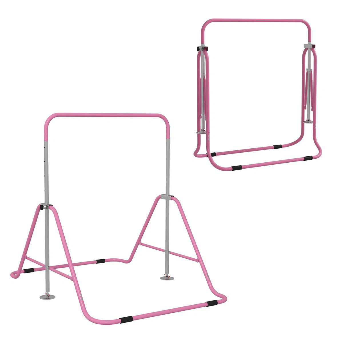 HOMCOM Sbarra per Trazioni Pieghevole per Bambini 3-8 Anni, Sbarra Ginnastica con Altezze Regolabili in 5 Posizioni e Struttura in Acciaio, 154x106.2x88.5-128.5cm, Rosa