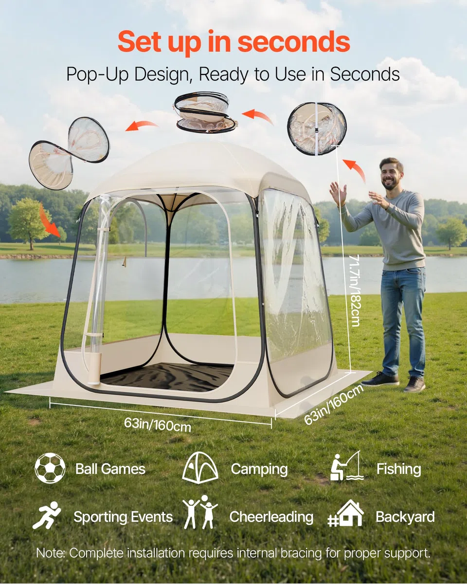 VEVOR Tenda Sportiva Pop-Up, a Bolle Trasparente da 160 x 160 cm per 2 a 4 Persone, Capsula Impermeabile per Esterni con Tappetino e Copertura Superiore, Tenda a Cupola Igloo da Giardino