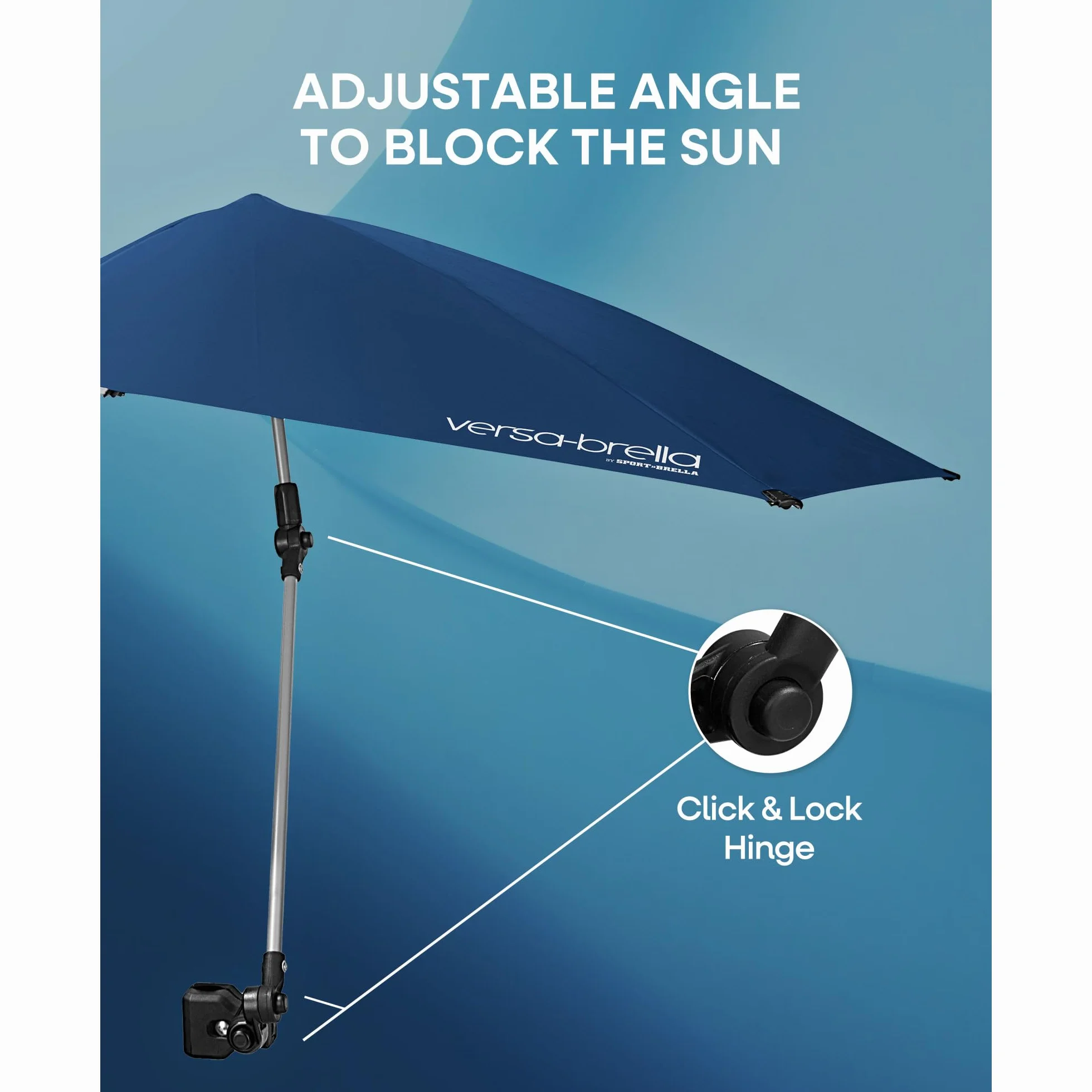 Sport-Brella Versa-Brella Ombrello - Riflette Calore e Garantisce Protezione Solare UPF 50+, Clip di Fissaggio a Quasi Qualsiasi Superficie, Monta su Sedie, Tribune, Borse da Golf e Altro