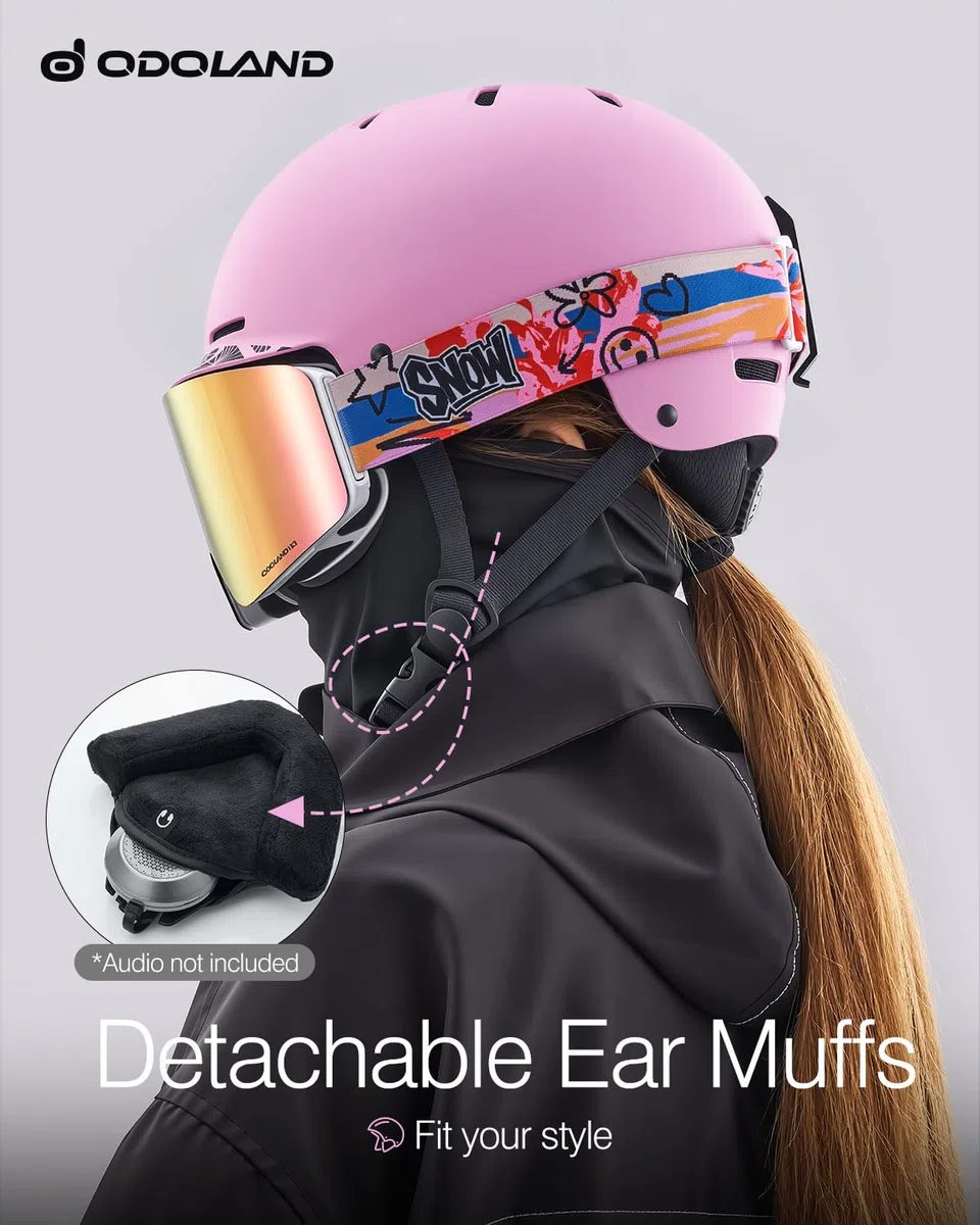 Odoland Casco da Sci per Adulti e Ragazzi, Helmet da Snowboard per Uomo e Donna, Casco da Neve Ventilazione, Paraorecchie Rimovibili, Compatibile con Occhiali da Sci e Snowboard