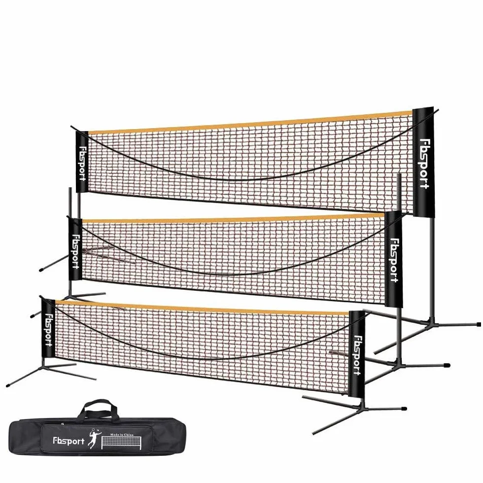 FBSPORT Rete da Badminton, Rete da calcio Tennis 3-6m Rete da Allenamento per Rete da pallavolo Portatile, 3 Altezze Regolabili Portaoggetti per Rete da Badminton Pieghevole, Interni ed Esterni