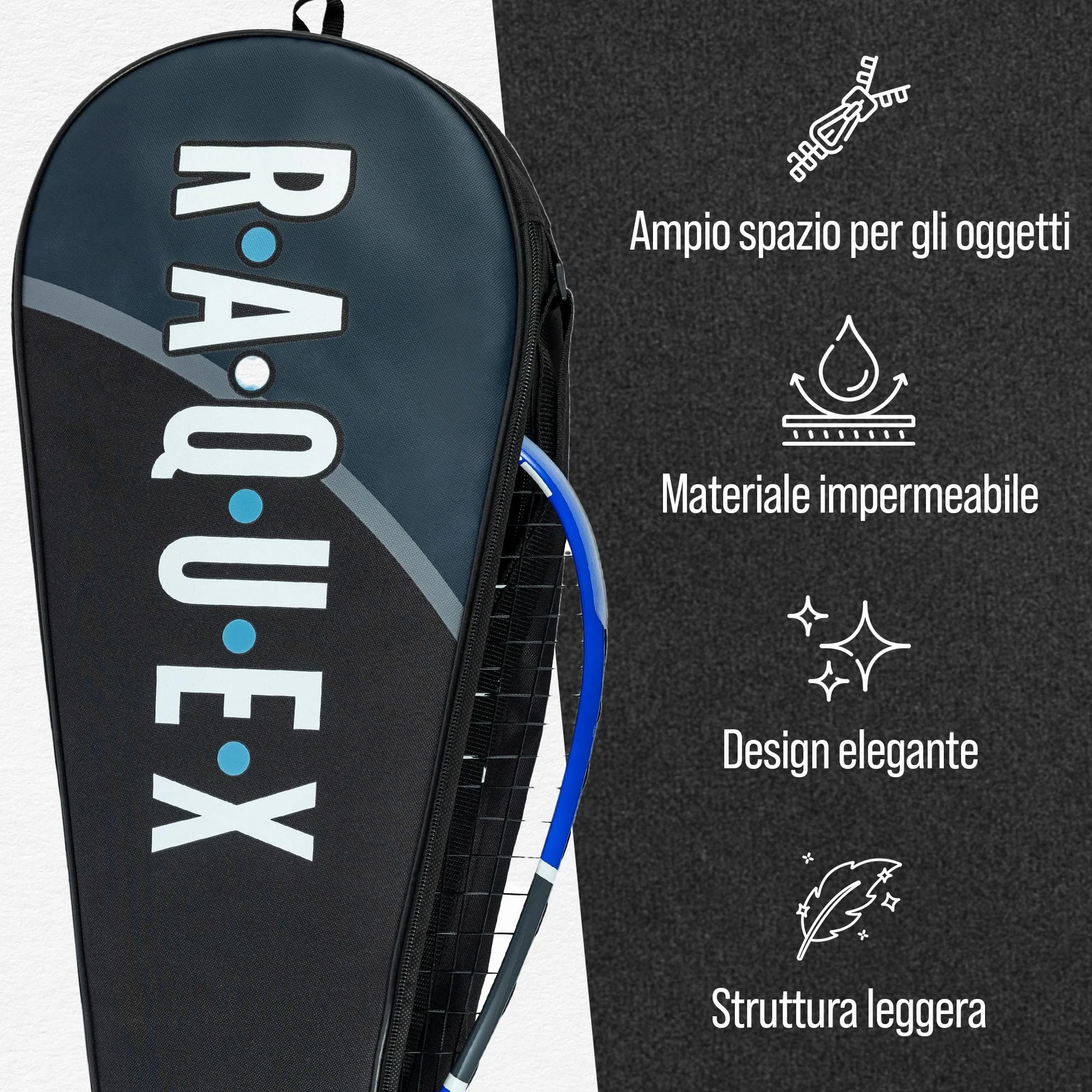 Raquex Borsa tre racchette da badminton - Custodia per racchette da badminton o da squash, con tracolla regolabile - Borsa sportiva per racchette da uomo e da donna