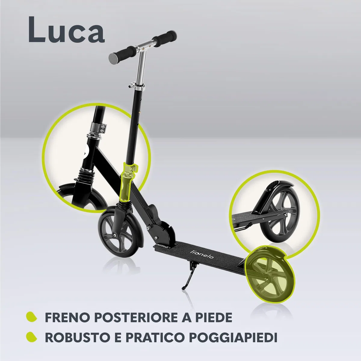 LIONELO LUCA Monopattino pieghevole per Bambini e adulti fino a Regiolable e leggero solo Costruzione solida Ruote Ammortizzatori ShockResist, Freno