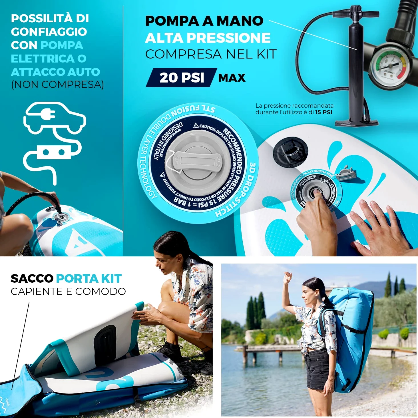 YM SUP Gonfiabile Premium Stand Up Paddle, Tecnologia '3D Drop Stitch HD' + 'STL-Fusion', Marchio e Assistenza ITALIA, Anelli Zaino Viaggio Leash e Accessori Inclusi, Varie Versioni, Bianco o Grigio