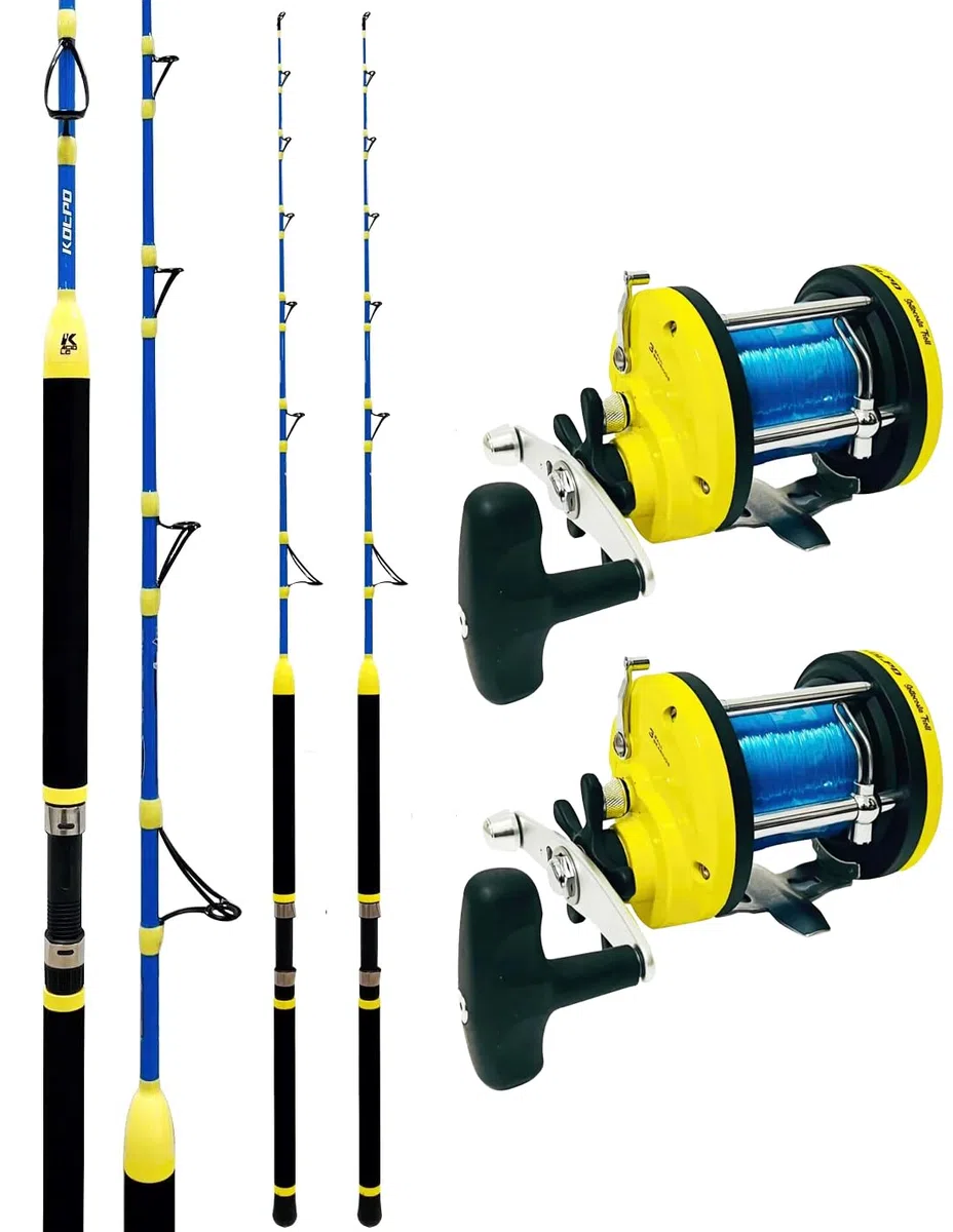 kolpo combo pesca traina costiera sotto costa completo di 2 canne 2 mulinelli e filo