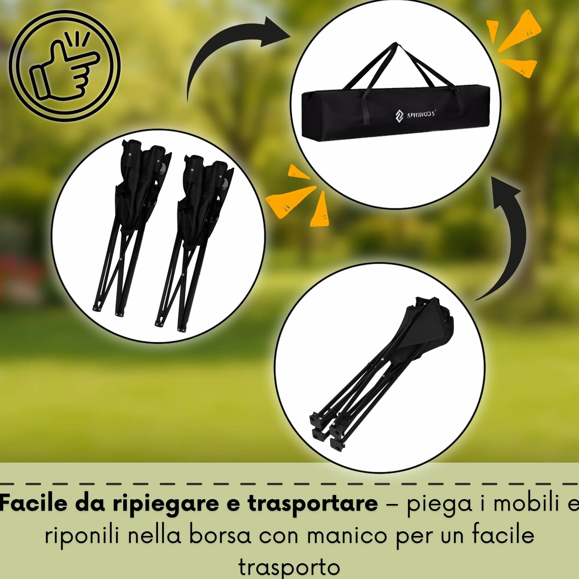 SPRINGOS Tavolo da campeggio con due sedie pieghevoli set da 3 pezzi