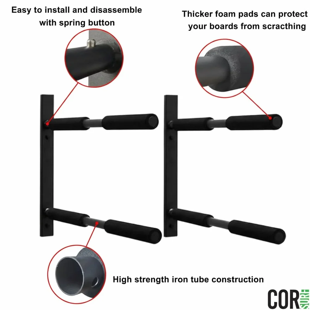 COR Surf Double Board Surfboard Rack | Supporto a parete per SUP per carichi pesanti per paddleboard o tavola da surf SUP e portaoggetti a parete per longboard