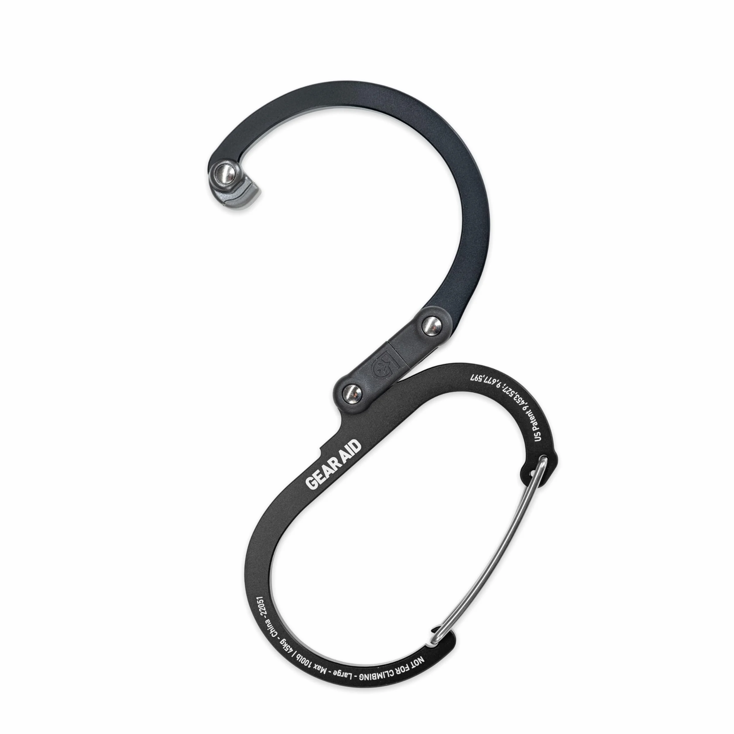 GEAR AID HEROCLIP Moschettone e Gancio (Grande) per Campeggio, Zaino, Organizzazione e Garage, Nero