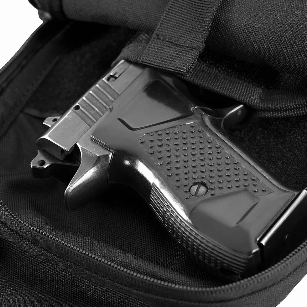 M-Tac EDC Fondina per pistola borsa a tracolla nera 5 scomparti universale