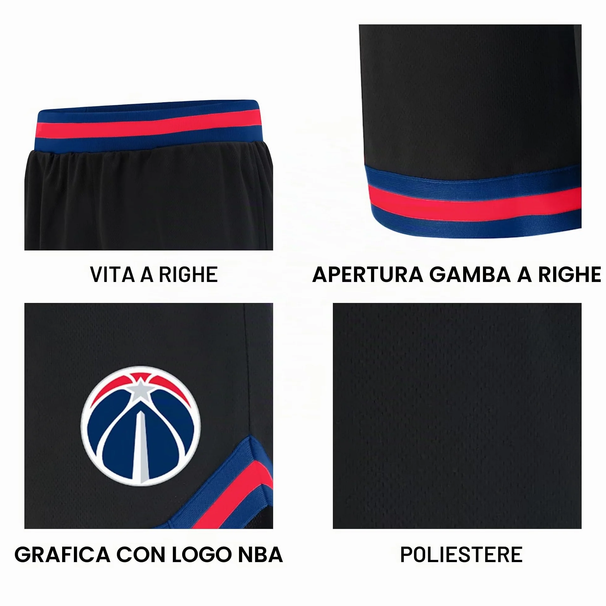Ultra Game UNK NBA GSM3547F Woven Team Logo Poly Mesh Basket Shorts Nero Large