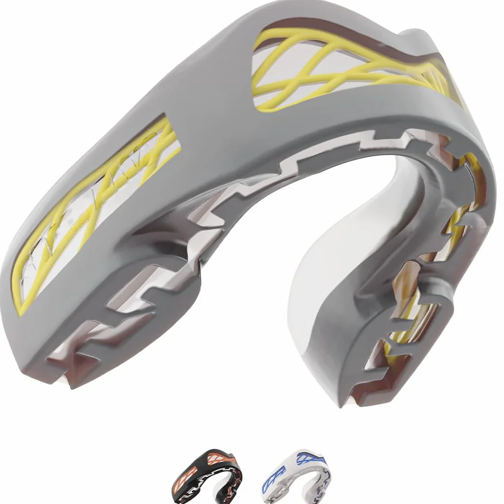 SAFEJAWZ Nitro Paradenti Sportivo Completo per Adulti e Bambini Rugby MMA Hockey Judo Boxe Grigio