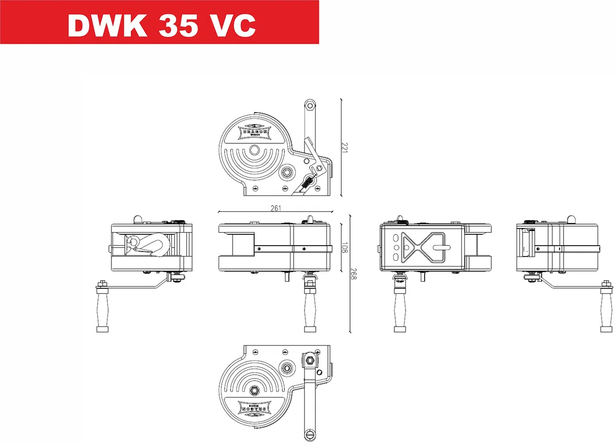 Dragon Winch Argano manuale con alloggiamento 3500 lbs / 1588 kg con gancio e Cavo in Acciaio 10m per piccole imbarcazioni, moto, veicoli e officina | Verricello manuale a due velocità