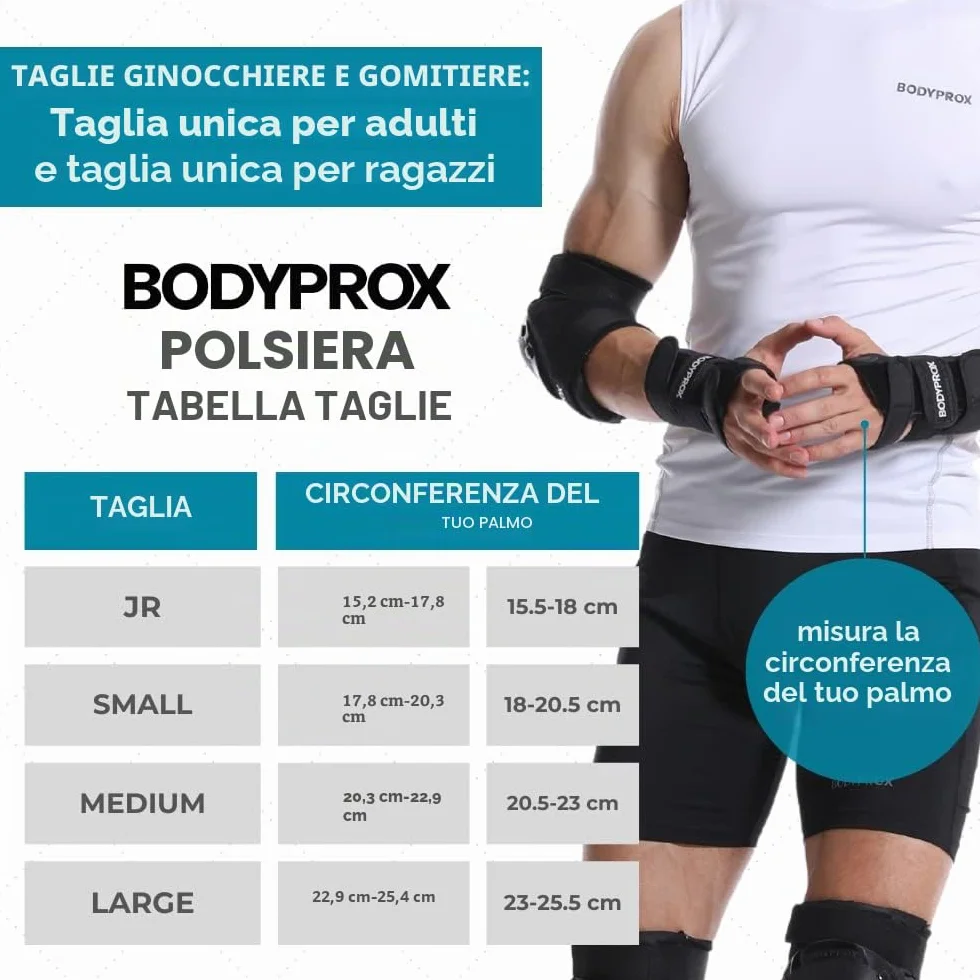 BODYPROX Set di protezioni per ginocchia, gomiti e polsi per pattinaggio
