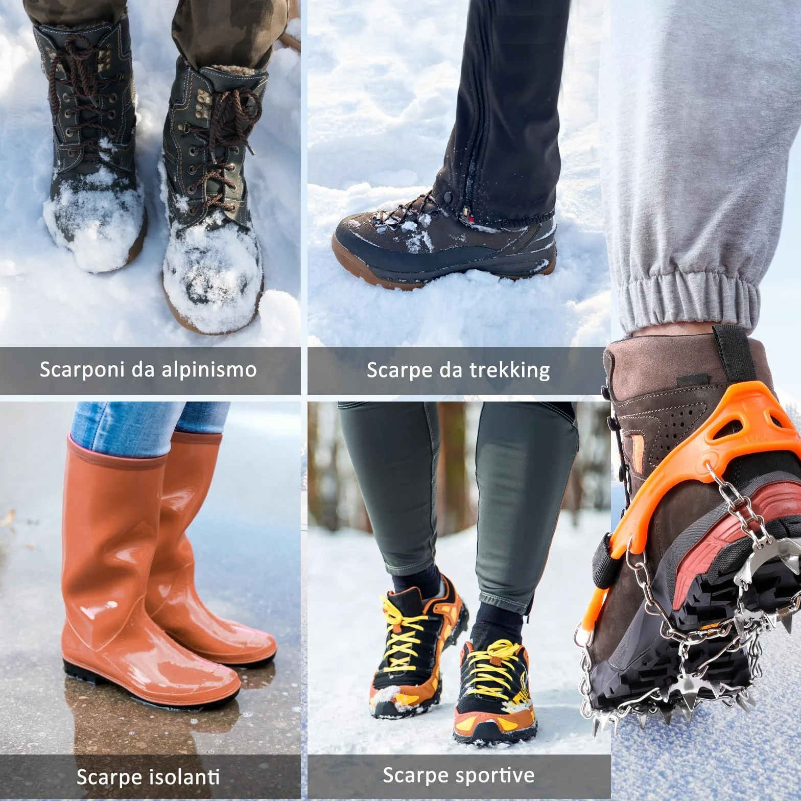 AGPTEK Ice Tacchetti 19 Denti, Ramponi da Ghiaccio per Scarpe Portabile Neve Ramponi per Donna e Uomo con Ottimo Grip per Passeggiate, Jogging o Escursioni Camping su Neve e Ghiaccio, Arancione, M