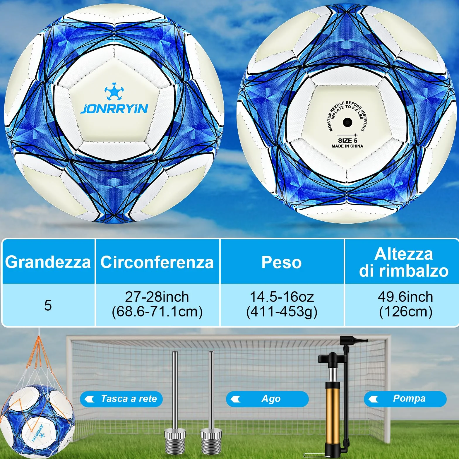 JONRRYIN Pallone Calcio Bambino, Size 5 pallone da Calcio Bagliore al Buio, Palloni Calcio Misura 5 con Zaino e Borsa a Rete Pompa, Pallone da Calcio a Fluorescenza per Allenamenti e Giochi