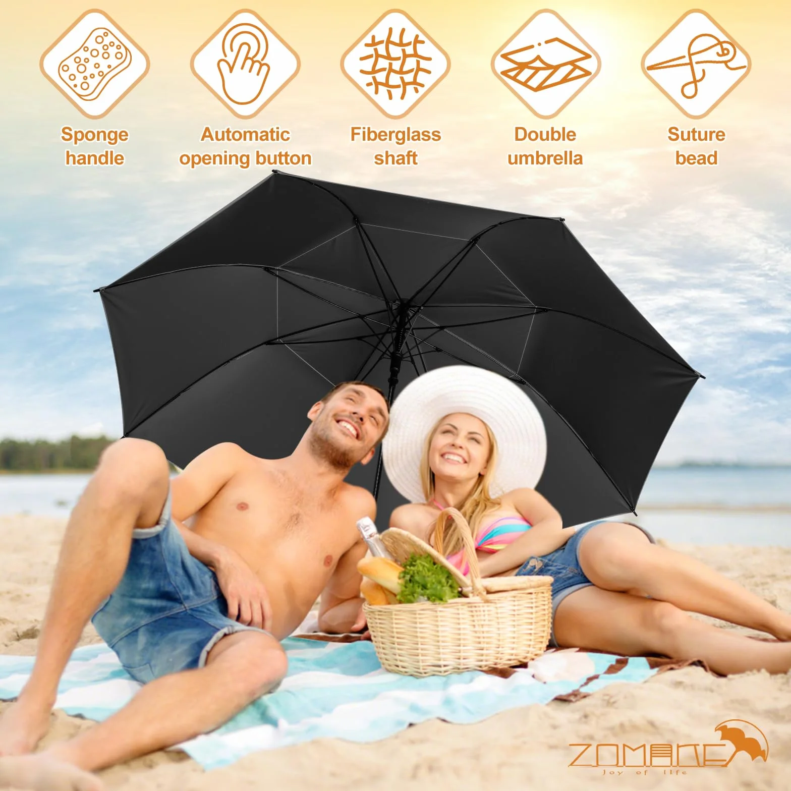 ZOMAKE UV Ombrello Golf Antivento Grande,62/68 Pollici ombrello parasole Robusto XXL,Ombrelli Uomo Donna Doppia Copertura Ventilata Da Sole Per 2-3 Persone