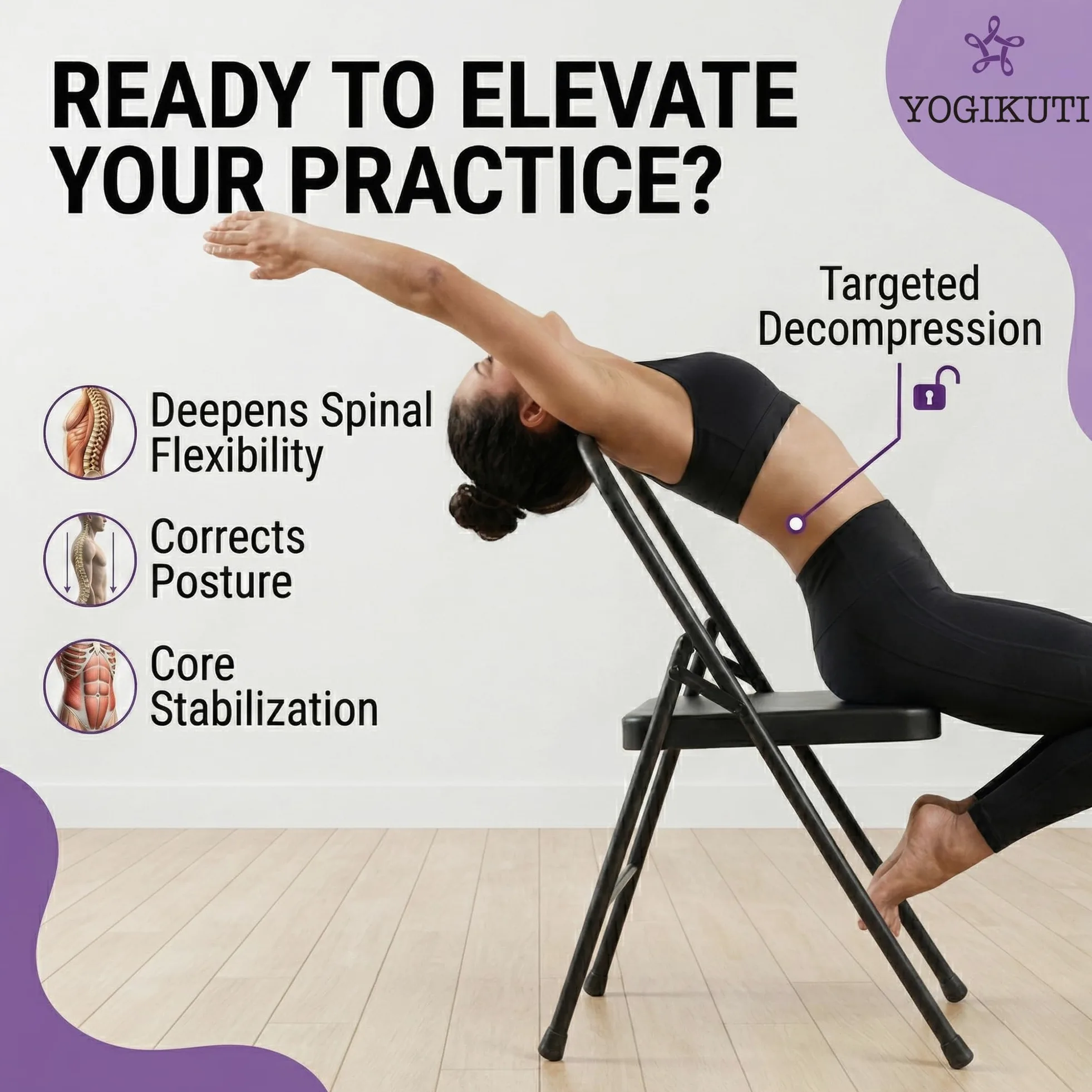Sedia da Yoga Iyengar in Metallo Senza Schienale - Piccola, Nera, Standard - Pune
