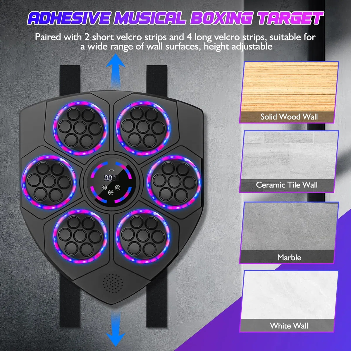 Joellfuner Music Boxing Machine, LED Macchina da Boxe Musicale, Supporto Bluetooth, Conteggio Intelligente, 9 modalità, Boxe Musicale da Parete per l'Allenamento Amatoriale Domestico