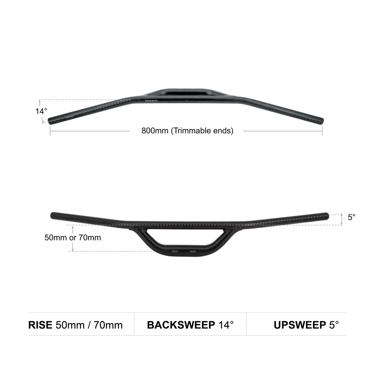 REDSHIFT Top Shelf Flat Handlebar with 70mm of Rise, up to 800mm Width for MTB, Commuter, Hybrid, and E-Bikes, Aluminum Flat Bar