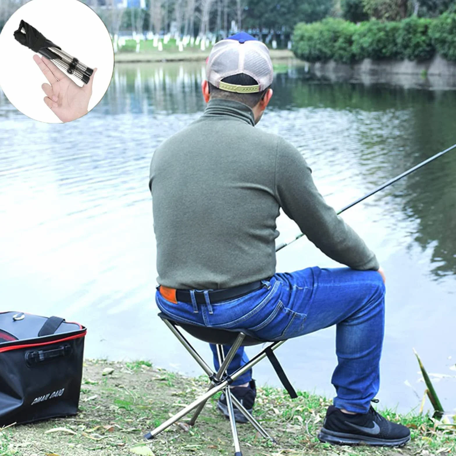 Pieghevole Sgabello Sedile da Campeggio per Esterni Pesca Viaggi (Grande)