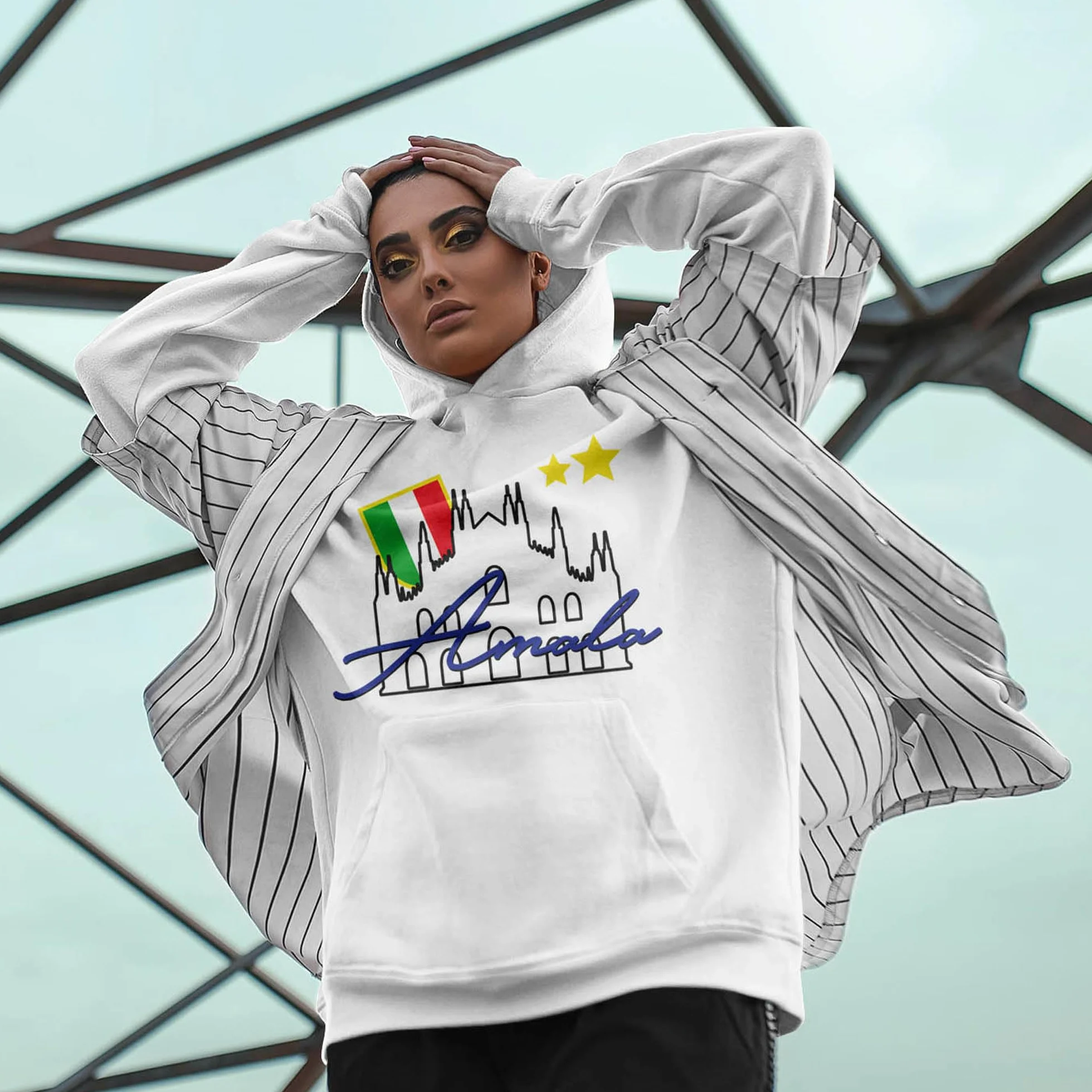 Felpa Amala Scudetto Italia – Felpa Sportiva Celebrativa con Cappuccio Regolabile – Cotone Felpato – Made in Italy