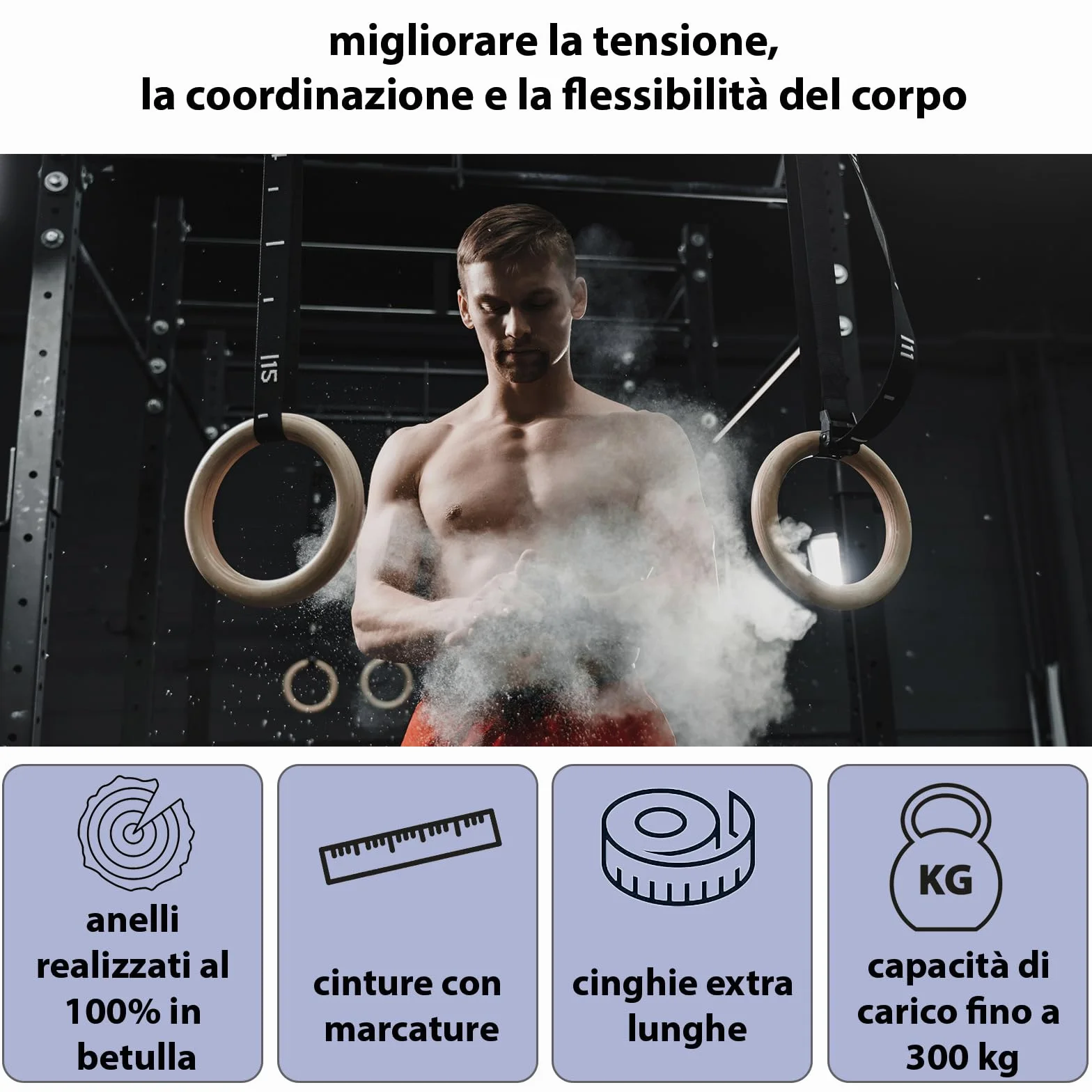 ALPIDEX Anelli Ginnastica e Palestra in Legno con Ancoraggi per Porta e Cinghie di Fissaggio