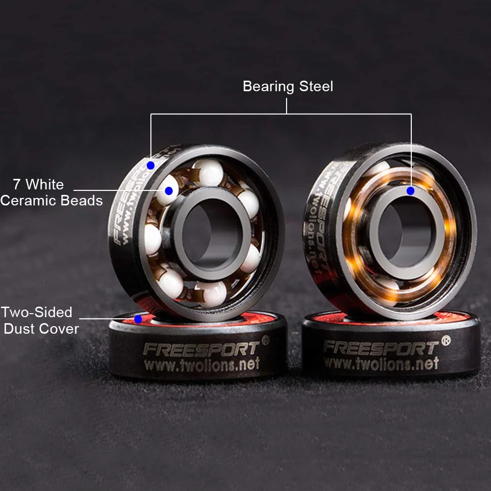 Cuscinetti di Pattino in Ceramica 608 RS Abec 9 Longboard Skateboard Bearings 8mm x 22mm x 7mm Nero