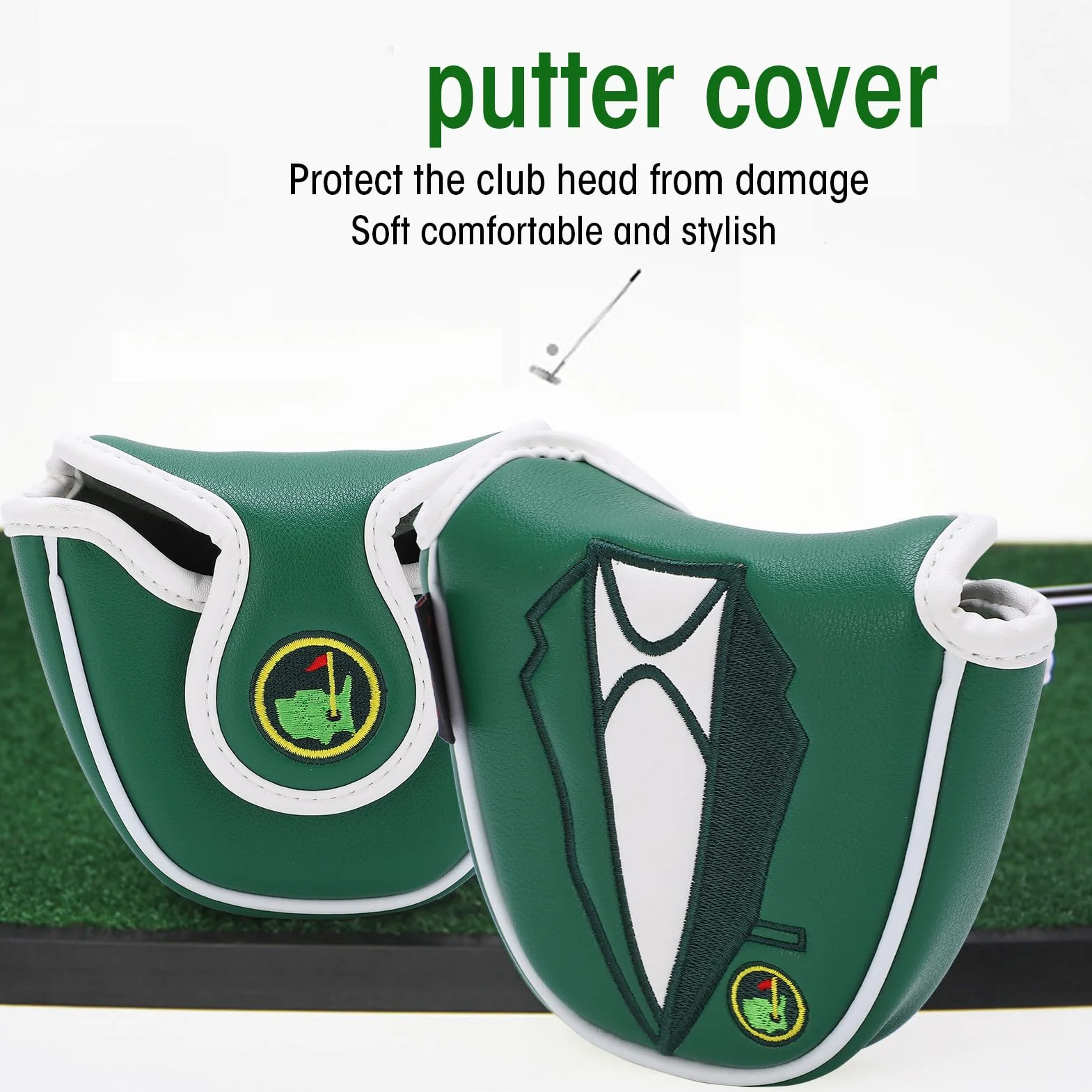 Copriputter da Golf a Semicerchio per Mazzuolo Ricamato Verde Copricapo per Putter