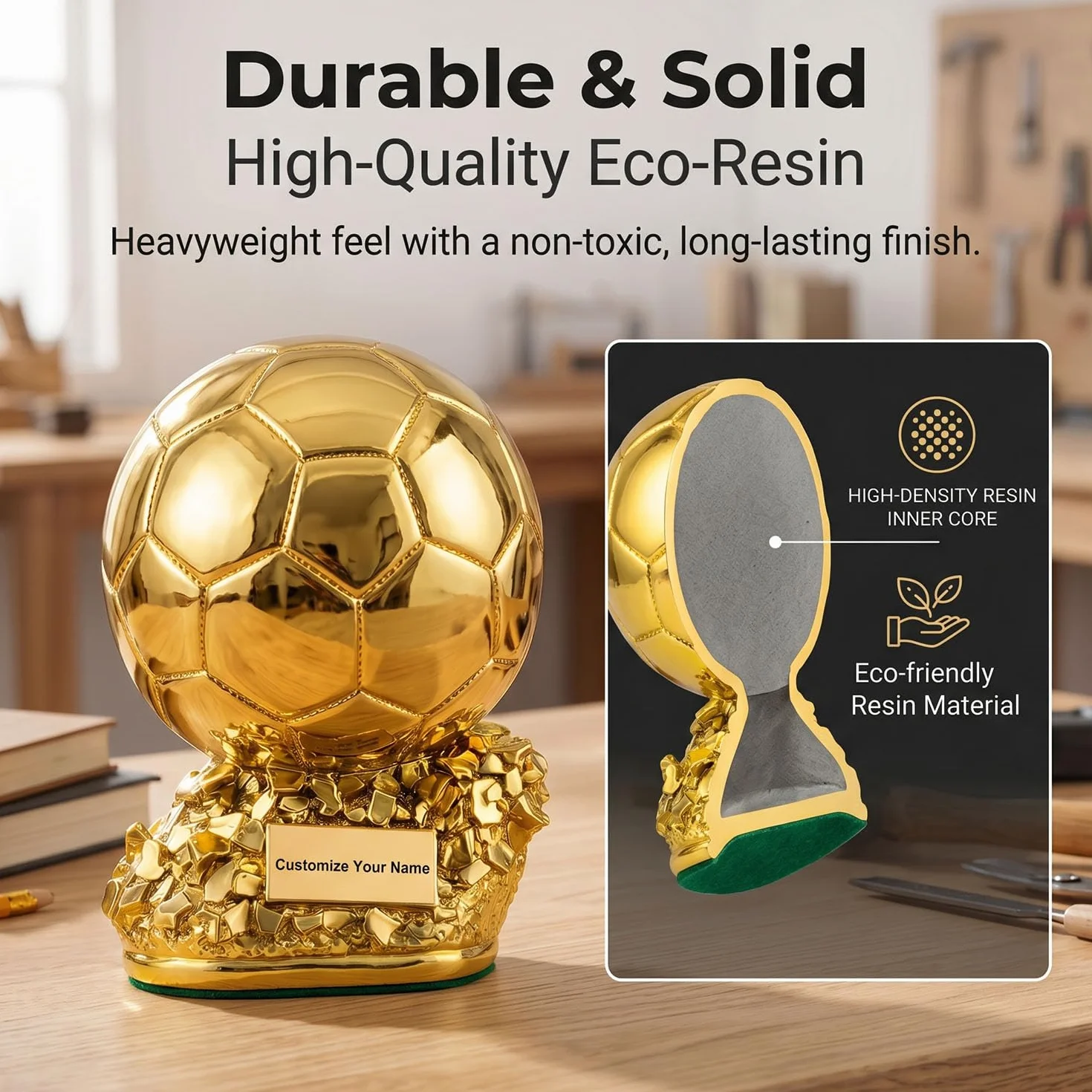 Trofeo Gol Dorato Replica, Premio Miglior Giocatore, Trofeo MVP in Resina per Tifosi di Calcio