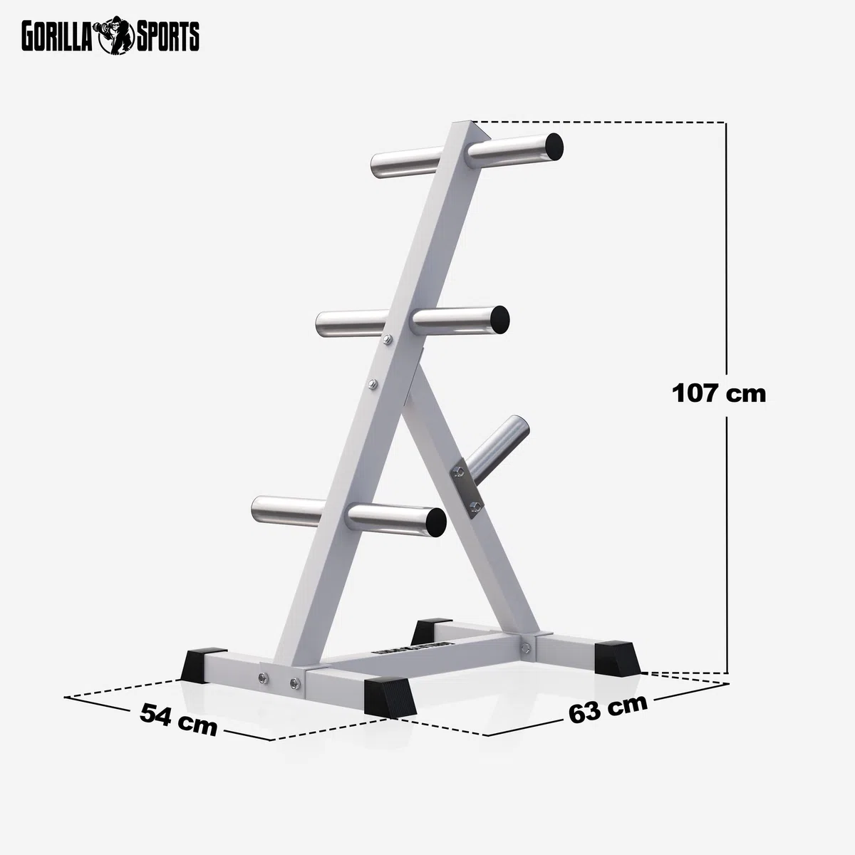 Gorilla Sports® Porta Pesi - 7 Aste, per Dischi da 50 mm, Carico Massimo 350 kg, in Acciaio, Nero o Bianco - Rastrelliera, Supporto per Piastre Pesi, Espositore, Rack, Albero, da Fitness, Palestra