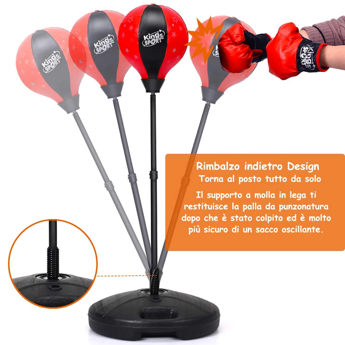 COSTWAY Sacco da Boxe per Bambini Altezza Regolabile, Punching Ball per Bambini con Guantoni, Palla di Pugilato da Terra con Base Stabile Riempibile con Acqua o Sabbia