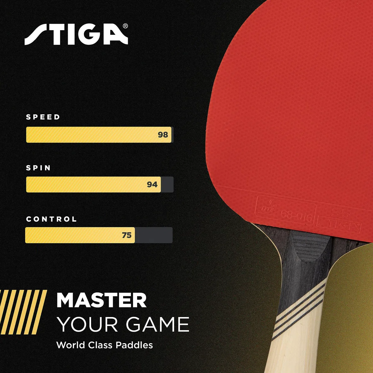 STIGA Carbon+ Ping Pong Paddle – 7-ply Extra Light Carbon Fiber Blade – 2mm Premium Sponge – Concave Pro Handle for Exceptional Grip – Performance Table Tennis Racket for Tournament-Level Play Red