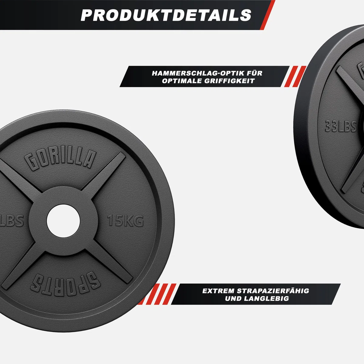 GORILLA SPORTS® Dischi Palestra - Set da 30 kg, Olimpici, Antiscivolo, Ghisa, Ø50/51mm - Pesi Bilanciere, Manubri, Bodybuilding, Peso, Olimpionici, Powerligitng, Palestra Casa, Fitness, Braccia