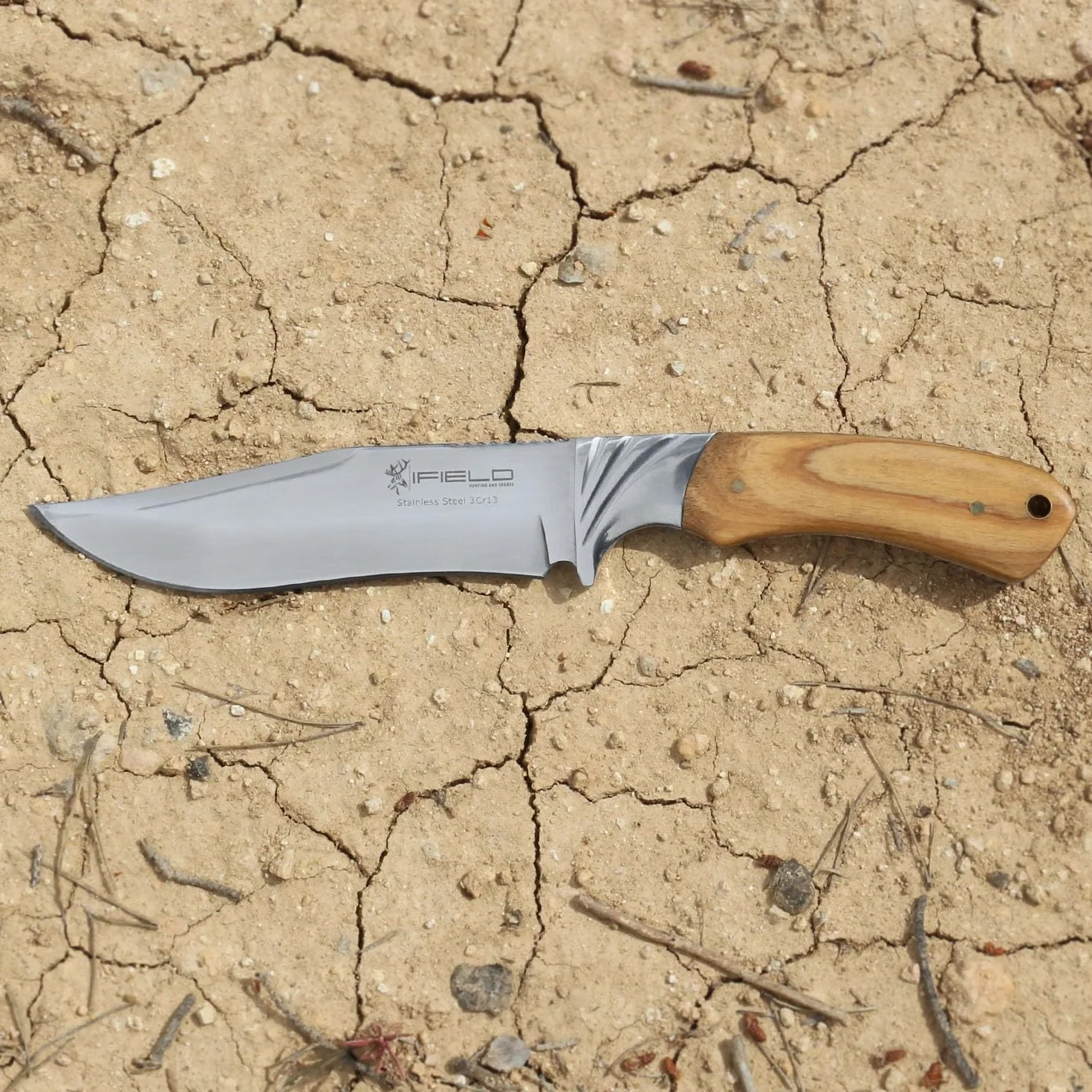 iFIELD EL29014 Coltello multifunzionale per escursioni, caccia e sopravvivenza all'aperto, manico in cervo, lama in acciaio inossidabile 3Cr13, fodero di alta qualità colore marrone