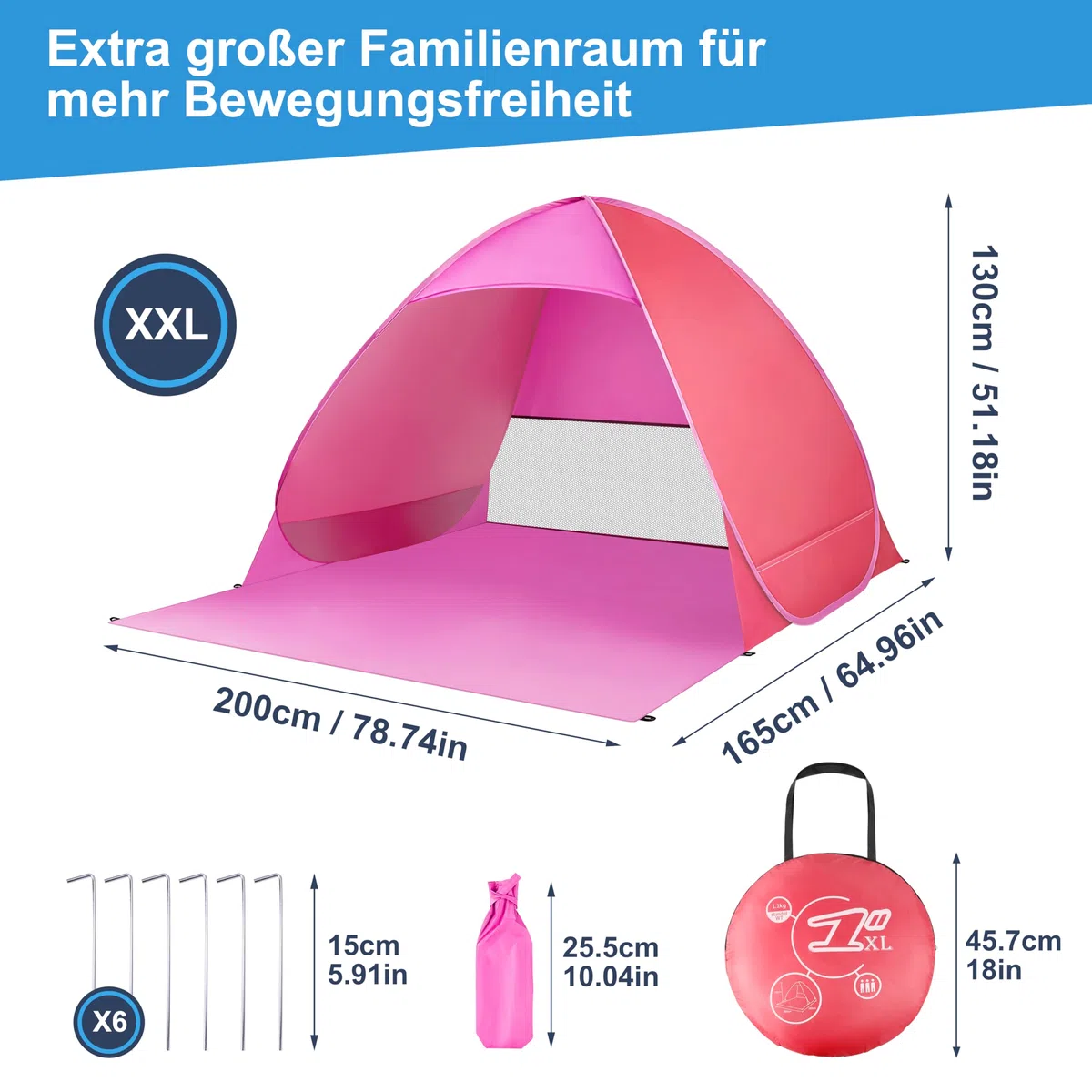 Tenda parasole XXL da spiaggia e da spiaggia, tenda parasole per esterni, portatile, colore: rosa