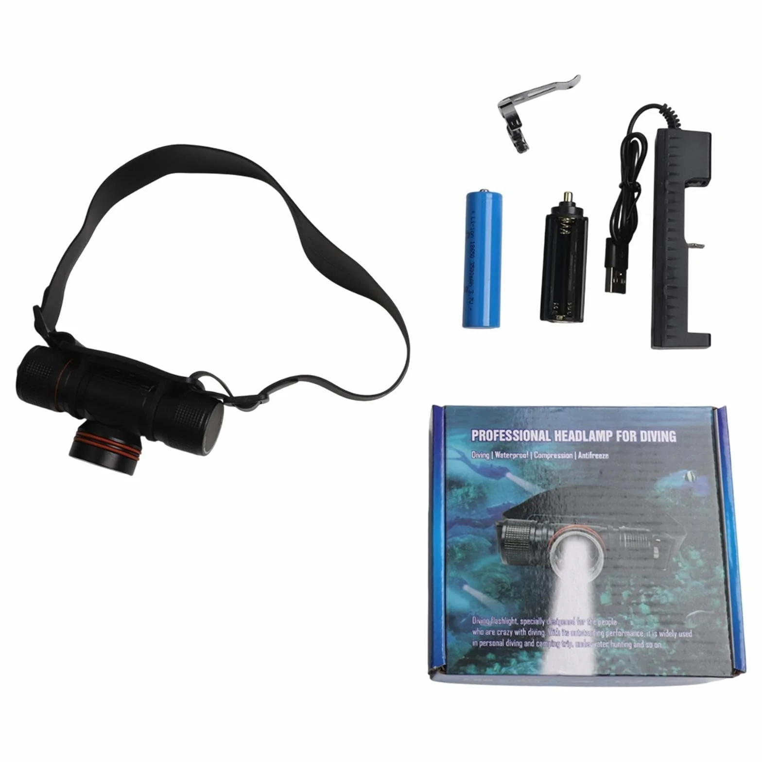 Torcia frontale subacquea IPX8 LED 30 W 4 modalità di illuminazione