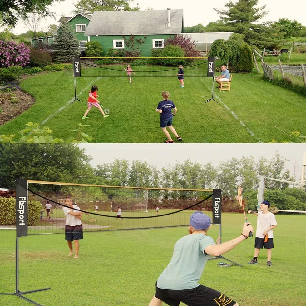 FBSPORT Rete da Badminton, Rete da calcio Tennis 3-6m Rete da Allenamento per Rete da pallavolo Portatile, 3 Altezze Regolabili Portaoggetti per Rete da Badminton Pieghevole, Interni ed Esterni