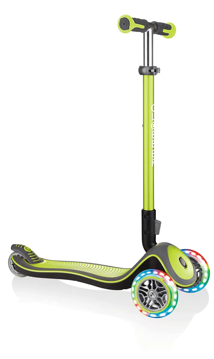 Globber - ELITE DELUXE LIGHTS - Monopattino pieghevole e illuminato a 3 ruote per bambini dai 3 ai 9 anni +, Verde Lime