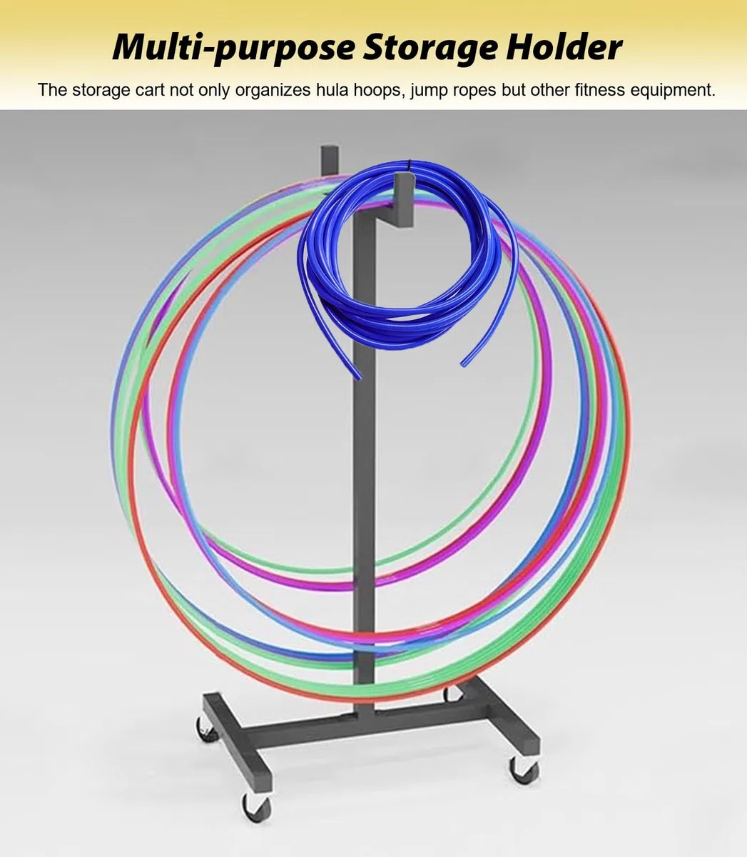 Carrello portatile a cerchio per attrezzatura sportiva, contenitore mobile per hula hoop e corde per saltare