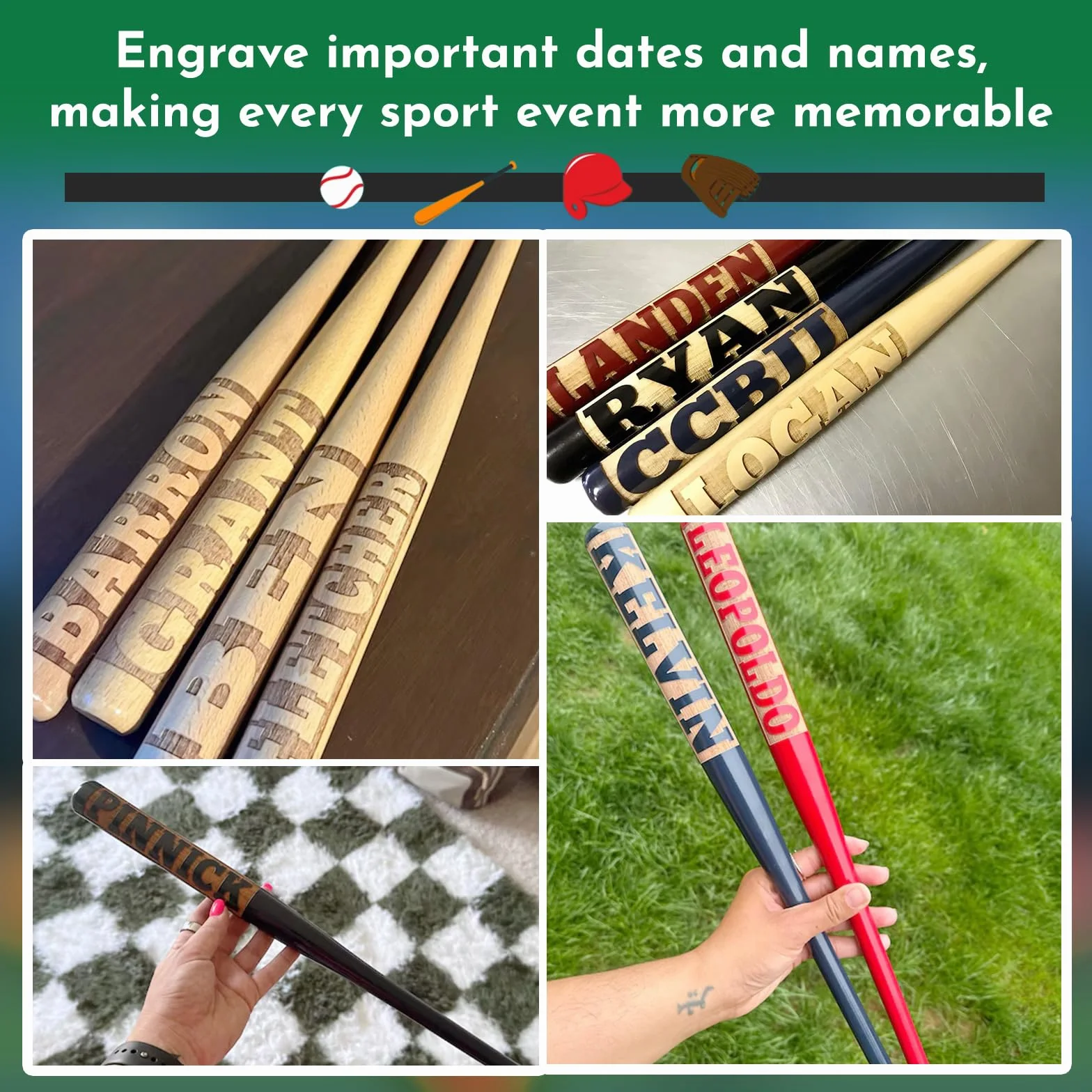 Mini mazza da baseball personalizzata, nome inciso personalizzato, racchetta in legno da 18 pollici, regalo per porta anelli, allenatore, giocatore, squadra softball, Little League, testimoni