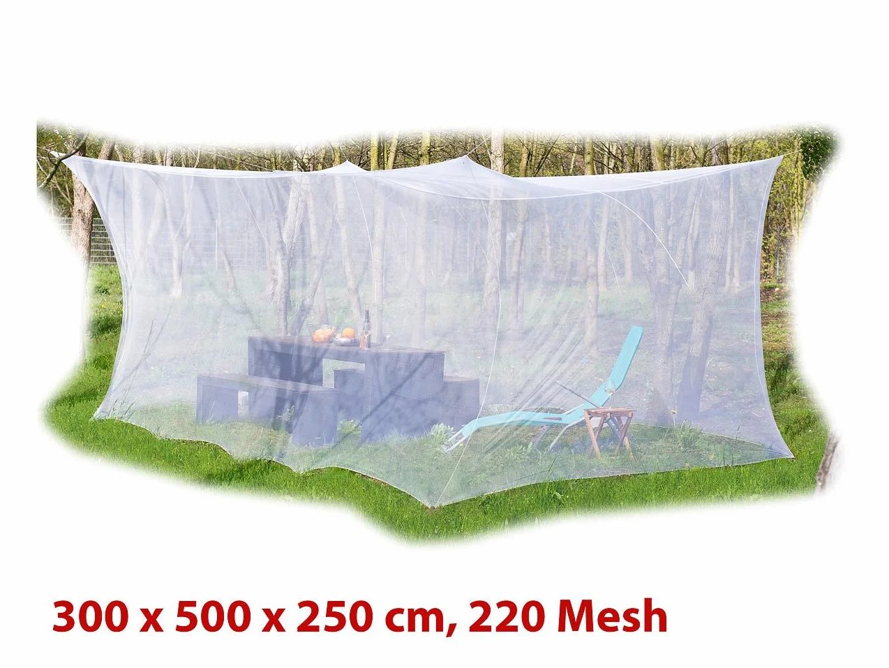 Infactory Parasole e coperture da Campeggio - zanzariera: Zanzariera XXL per Interni ed Esterni, 300 x 500 x 250 cm, Maglia 220, Bianca (per terrazza, Rete Anti-zanzare Balcone, Tenda)