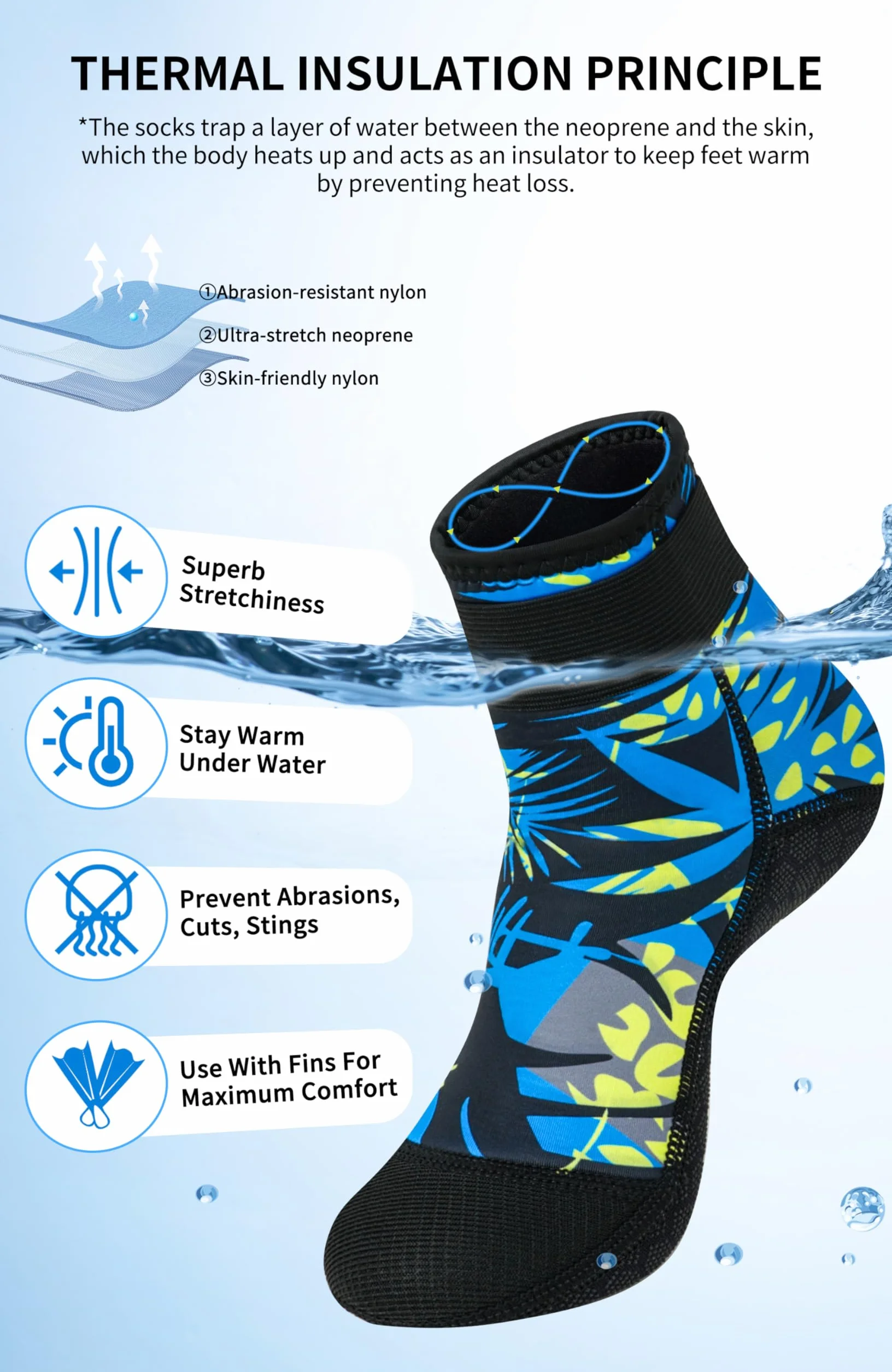 Calzini in neoprene, da 3 mm, per uomo, donna, uomo, donna, donna, nuoto, da spiaggia, per snorkeling, kayak, sci