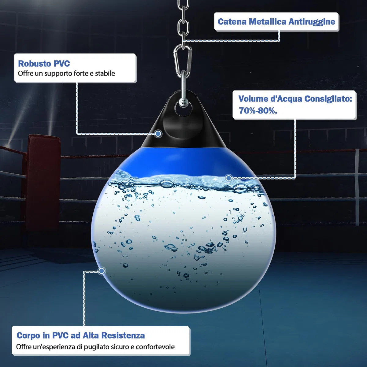 COSTWAY Sacco da Boxe per Bambini ed Adulti 50 kg, Sacco da Boxe ad Acqua con Catena Metallica Regolabile, Ganci, Fibbie di Assicurazione e Tubo dell’Acqua