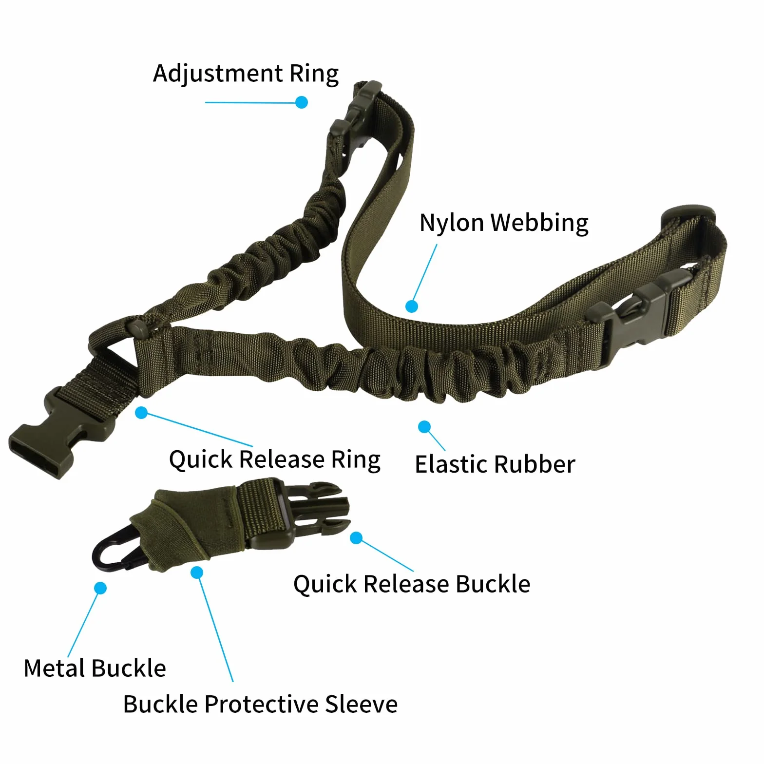 Tactical Single Point Sling Nylon Webbing Regolazione Rapida Lunghezza Gancio Metallo Sport all'aperto