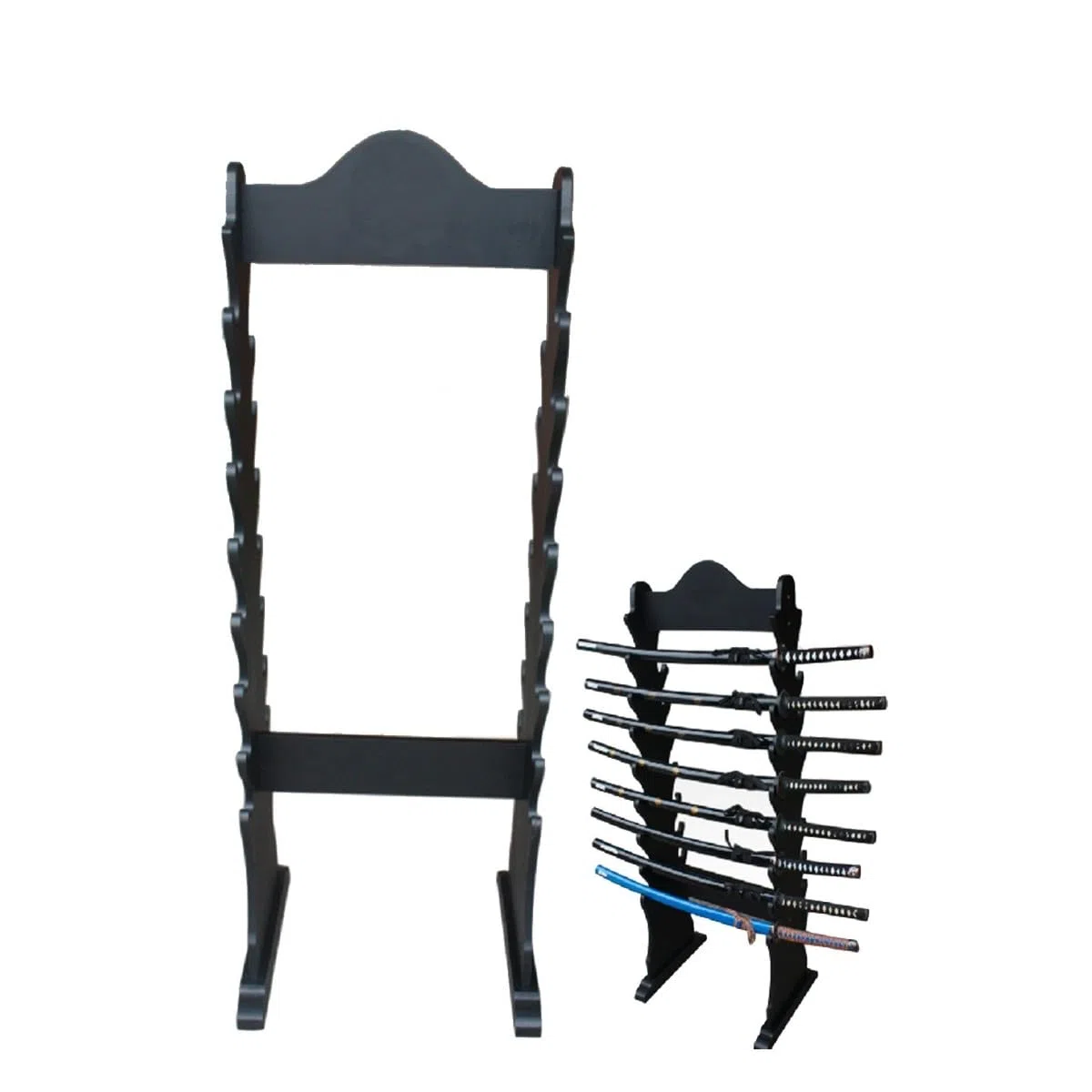 Generico Supporto Katana-Kake da Pavimento in Legno Nero, Espositore per 16 Katane o Spade